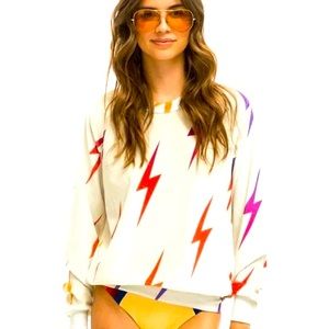 Aviator Nation Velvet Bolt Repeat Crew Sweatshirt-EUC